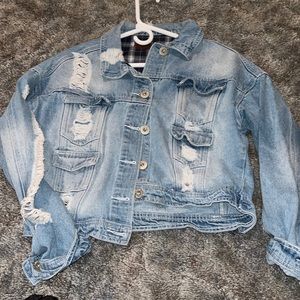 Distressed cropped jean jacket size small